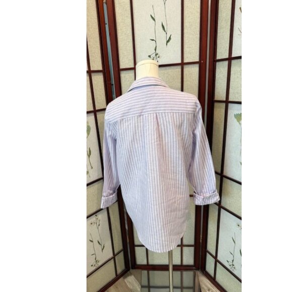 Liz Claiborne Shirt Women's, Size Small, Chic Linen-Blend Striped - Picture 2 of 7